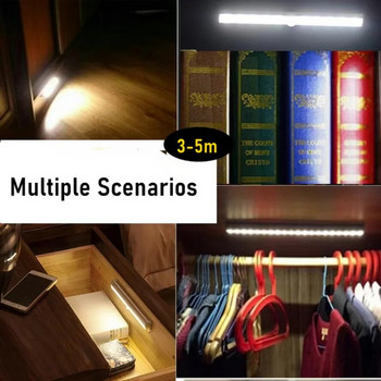 Φως με αισθητήρα κίνησης Ασύρματα LED νυχτερινά φώτα Ανιχνευτής με μπαταρίες Διακοσμητικό φωτιστικό τοίχου Σκάλα Ντουλάπα Δωμάτιο Φωτιστικό διάδρομου