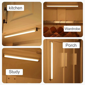 LED осветление за шкаф 15/21/30CM Кухня Безжично затъмняване USB акумулаторен сензор за движение/ръчно почистване Нощна лампа за гардероб в спалнята