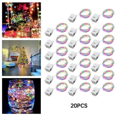 Pachet de 20 de lumini zâne 20 led 2 m sârmă argintie de cupru alimentate cu baterii lumini pentru decorațiuni pentru petrecerea de nuntă decor de Crăciun