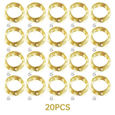 Pachet de 20 de lumini zâne 20 led 2 m sârmă argintie de cupru alimentate cu baterii lumini pentru decorațiuni pentru petrecerea de nuntă decor de Crăciun