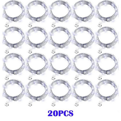 Pachet de 20 de lumini zâne 20 led 2 m sârmă argintie de cupru alimentate cu baterii lumini pentru decorațiuni pentru petrecerea de nuntă decor de Crăciun