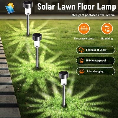 Lampă de podea pentru gazon în aer liber Lampă decorativă de grădină din oțel inoxidabil Eficiență luminoasă Lumină albă Lămpi solare în trei culori IP65