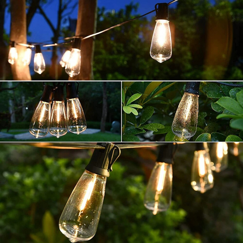 LED päikesepatarei valgustid IP65 veekindel õue jõulukaunistus Edisoni pirn Retro Holiday Garland Garden Vintage Fairy lamp