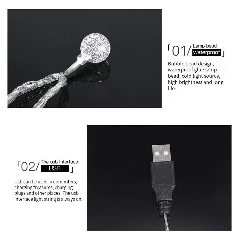 LED малка кристална топка Коледна атмосфера светлини мигащи нишки светлини малка електрическа крушка спално помещение украса мънисто USB лампа