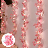 Ghirlanda luminoasă cu flori de cireș, 20 LED, ghirlandă de flori artificiale, viță de vie, lumini pentru dormitor, decorare pentru petrecerea de nuntă