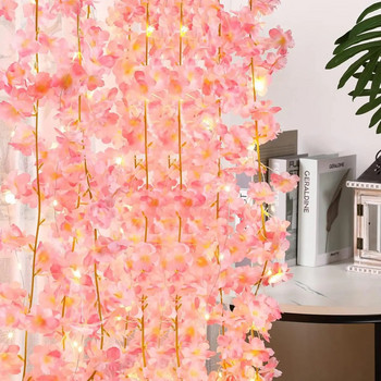 1 ΤΕΜ. Φωτιστικό κορδονιού Cherry Blossom 20LED Γιρλάντα Τεχνητό Λουλούδι Γιρλάντα Vines Fairy Lights Για Διακόσμηση γαμήλιου πάρτι κρεβατοκάμαρας