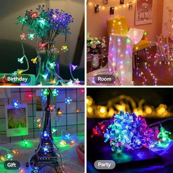 1PC Flower Fairy Lights Струнни светлини, работещи на батерии, Водоустойчиви 10/20/30/40 LED Cherry Blossom Lights за сватбен декор Patry