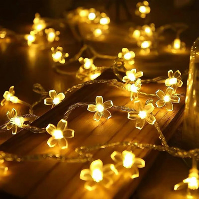 1 buc lumini cu zâne pentru flori, lumini cu baterii, șiruri luminoase, rezistente la apă, 10/20/30/40 LED, lumini cu flori de cireș pentru decorarea nunții Patry