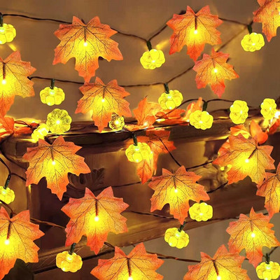 Frunze artificiale de arțar de 1,5/3M, ghirlandă de lanternă cu șir de lumină, ghirlandă pentru petrecere, bricolaj, decor Halloween, Anul Nou, decorațiuni de Crăciun