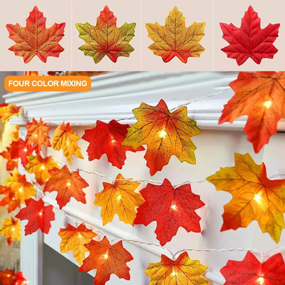 Frunze artificiale de arțar de 1,5/3M, ghirlandă de lanternă cu șir de lumină, ghirlandă pentru petrecere, bricolaj, decor Halloween, Anul Nou, decorațiuni de Crăciun