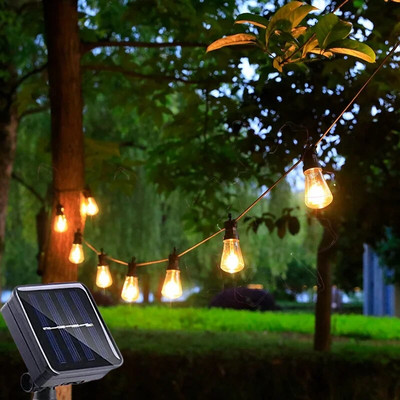 LED слънчеви струнни светлини IP65 Водоустойчива външна коледна украса Крушка Ретро празничен гирлянд Градински мебели Фея Лампа