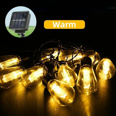 LED Solar String Lights IP65 Αδιάβροχη Χριστουγεννιάτικη Διακόσμηση Εξωτερικού Λαμπτήρα Ρετρό Γιορτινή γιρλάντα Έπιπλα κήπου Νεράιδα