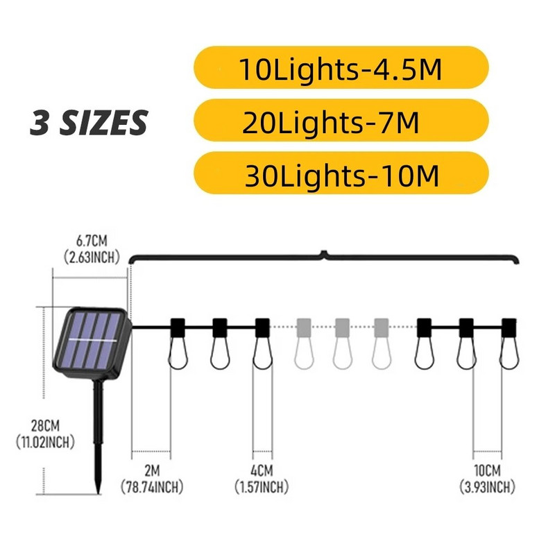 LED Solar String Lights IP65 Αδιάβροχη Χριστουγεννιάτικη Διακόσμηση Εξωτερικού Λαμπτήρα Ρετρό Γιορτινή γιρλάντα Έπιπλα κήπου Νεράιδα