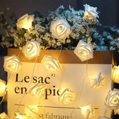 1 pachet 10/20 LED-uri șiruri de lumini cu flori de trandafir alb, care funcționează cu baterie, pentru ziua îndrăgostiților, nuntă, acasă, decorațiuni pentru ziua de naștere