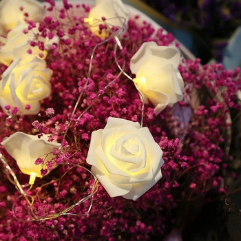 1 Συσκευασία 10/20 Led λευκό τριαντάφυλλο λουλούδι Φώτα χορδών Μπαταρία για την Ημέρα του Αγίου Βαλεντίνου Διακοσμήσεις γενεθλίων για πάρτι στο σπίτι γάμου
