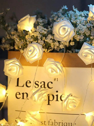 1 pachet 10/20 LED-uri șiruri de lumini cu flori de trandafir alb, care funcționează cu baterie, pentru ziua îndrăgostiților, nuntă, acasă, decorațiuni pentru ziua de naștere