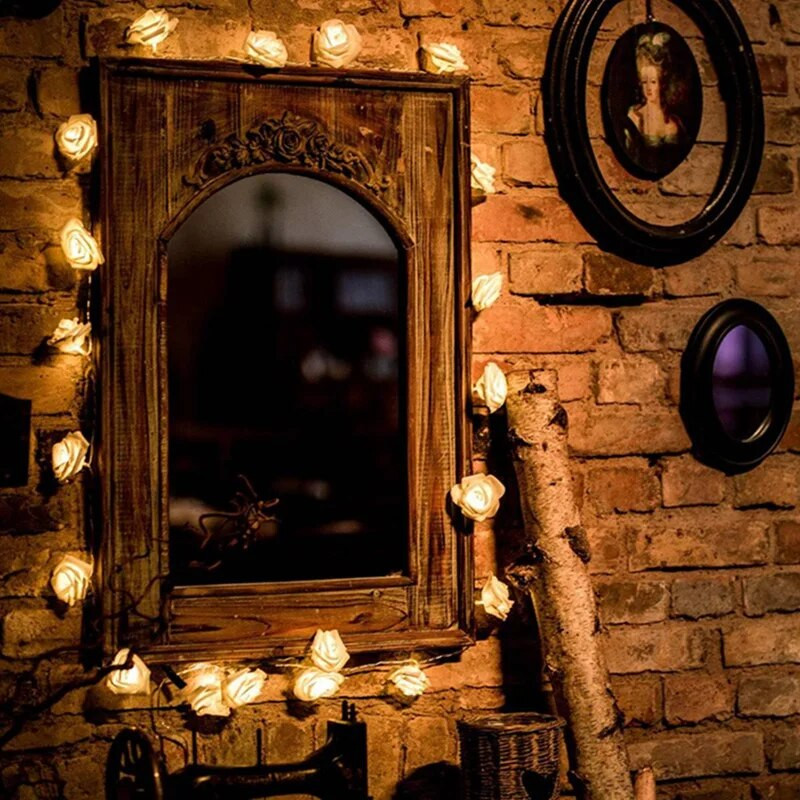 1 Συσκευασία 10/20 Led λευκό τριαντάφυλλο λουλούδι Φώτα χορδών Μπαταρία για την Ημέρα του Αγίου Βαλεντίνου Διακοσμήσεις γενεθλίων για πάρτι στο σπίτι γάμου