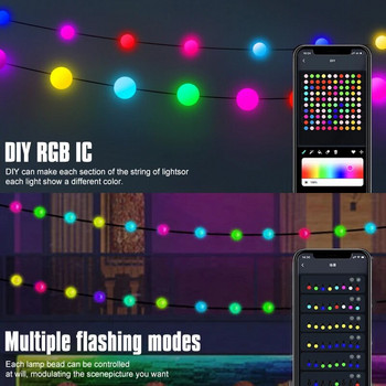RGB IC Χριστουγεννιάτικο δέντρο Fairy String Light LED Μπάλα γιρλάντα Bluetooth Πολύχρωμο αδιάβροχο φωτιστικό εξωτερικού χώρου Χριστουγεννιάτικο ντεκόρ γάμου
