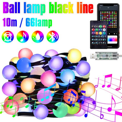 RGB IC Pom de Crăciun șir de zâne Ghirlandă cu bile LED Bluetooth Lampă de exterior rezistentă la apă multicoloră Decor de petrecere de nuntă de Crăciun