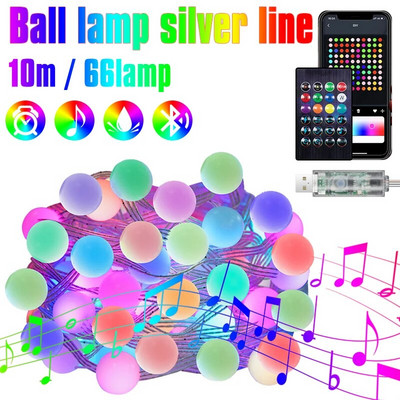 RGB IC Pom de Crăciun șir de zâne Ghirlandă cu bile LED Bluetooth Lampă de exterior rezistentă la apă multicoloră Decor de petrecere de nuntă de Crăciun