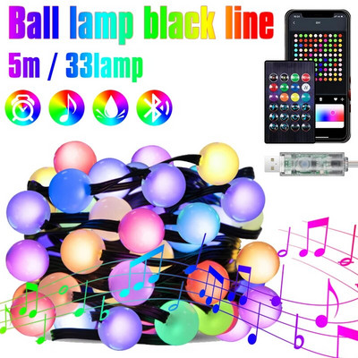 RGB IC Pom de Crăciun șir de zâne Ghirlandă cu bile LED Bluetooth Lampă de exterior rezistentă la apă multicoloră Decor de petrecere de nuntă de Crăciun