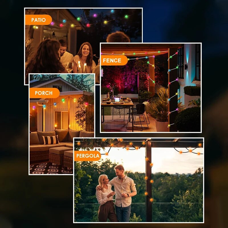 RGB IC Χριστουγεννιάτικο δέντρο Fairy String Light LED Μπάλα γιρλάντα Bluetooth Πολύχρωμο αδιάβροχο φωτιστικό εξωτερικού χώρου Χριστουγεννιάτικο ντεκόρ γάμου