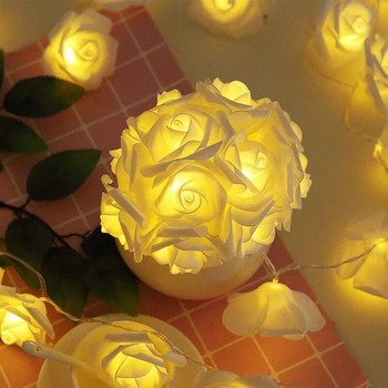 LED Rose Flower String Lights Battery Garland Artificial Bouquet Foam Fairy Lights for the Valentine window Στολισμός γάμου