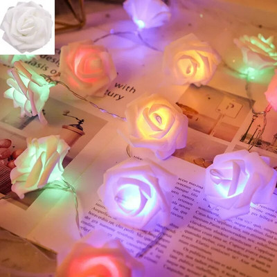 Lumini cu flori de trandafir cu LED Ghirlanda de baterii Buchet artificial de spumă Lumini de zână pentru decorarea de nuntă a ferestrei de Ziua Îndrăgostiților