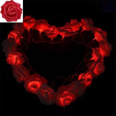 Lumini cu flori de trandafir cu LED Ghirlanda de baterii Buchet artificial de spumă Lumini de zână pentru decorarea de nuntă a ferestrei de Ziua Îndrăgostiților