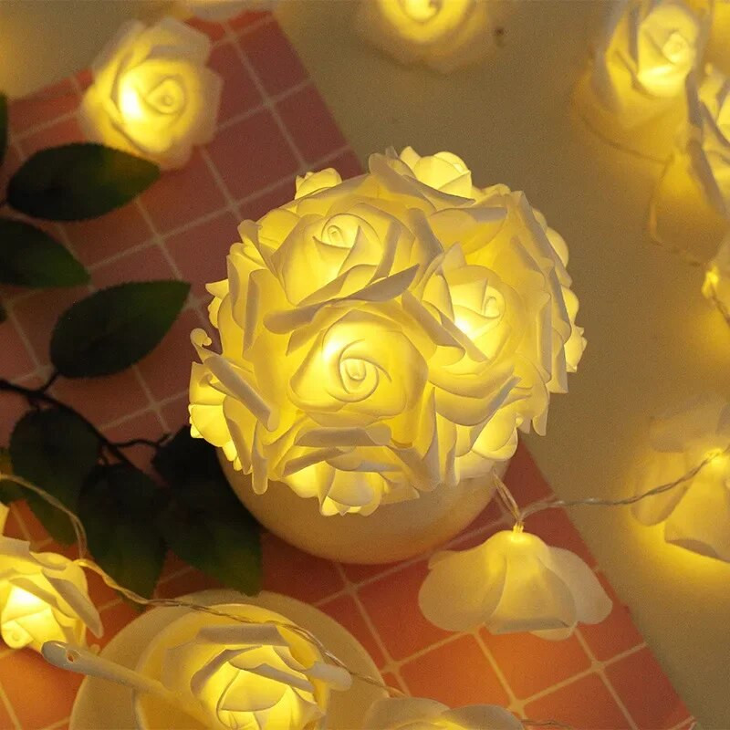 LED Rose Flower String Lights Battery Garland Artificial Bouquet Foam Fairy Lights for the Valentine window Στολισμός γάμου