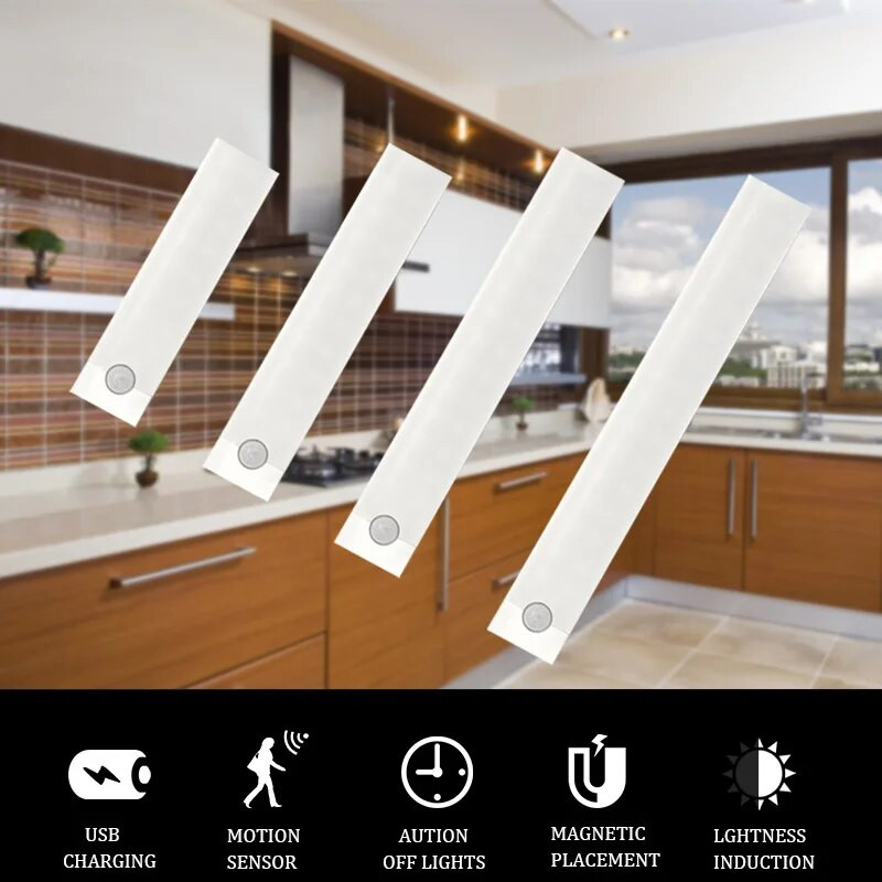 10-40 cm riba valguse liikumisandur LED kapi all tuled USB laetav hämardatav valgustus garderoobikapi koridoris