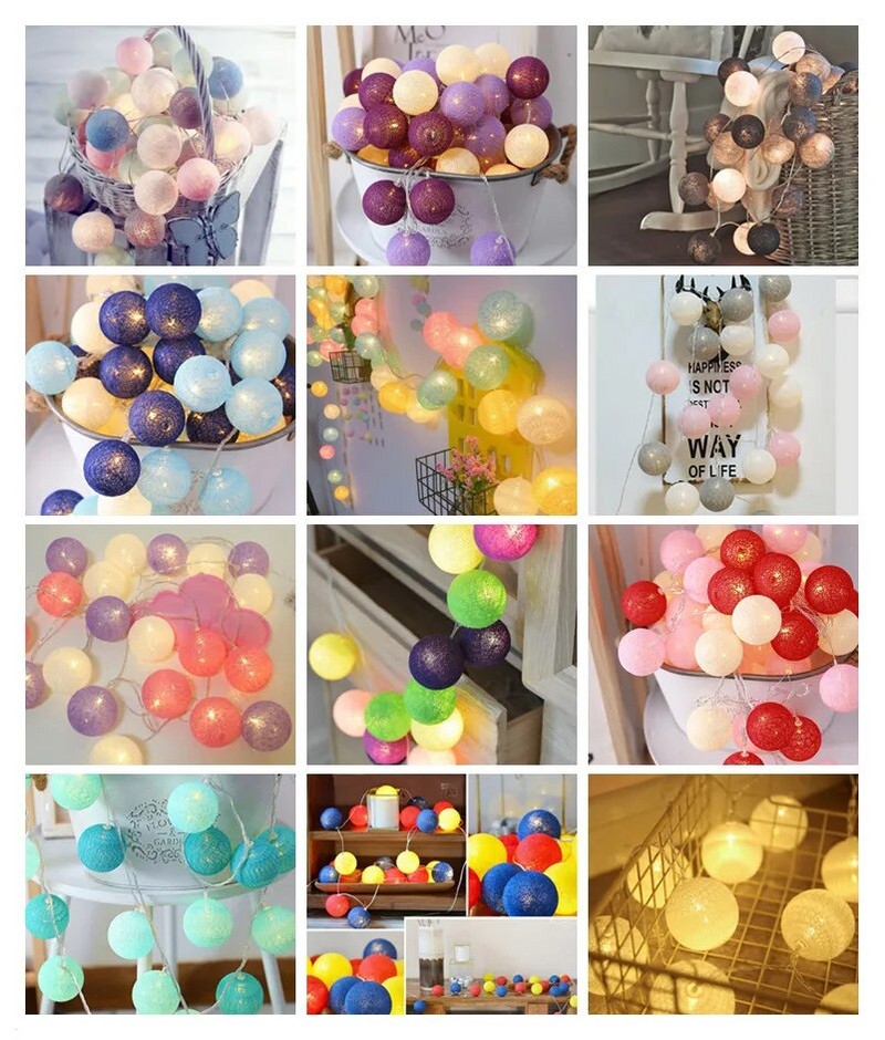 Medvilniniai rutuliniai LED styginiai šviestuvai girliandos pasakų sodo dekoro Kalėdų eglutės šviestuvai lauko atostogų vestuvių vakarėliui namų dekoravimui