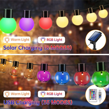 Solar String Lights Εξωτερικά αδιάβροχα G40 Globe Lights Patio with 20 Shatterproof Bulbs Ηλιακά κρεμαστά φώτα για Yard Party