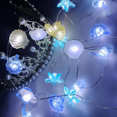 USB/Baterie Seria Ocean Seahorse Shell Fairy șir de lumină LED pentru decorarea dormitorului de nuntă, petrecere de aniversare de Crăciun