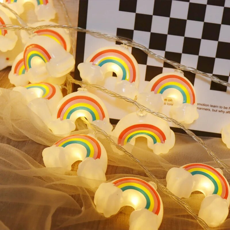 Pühadevalgustus 1,5 m haldjas LED-valgusnöör vikerkaarepilv, vanik Jõulupulma siseruumides sünnipäevapeo kaunistus