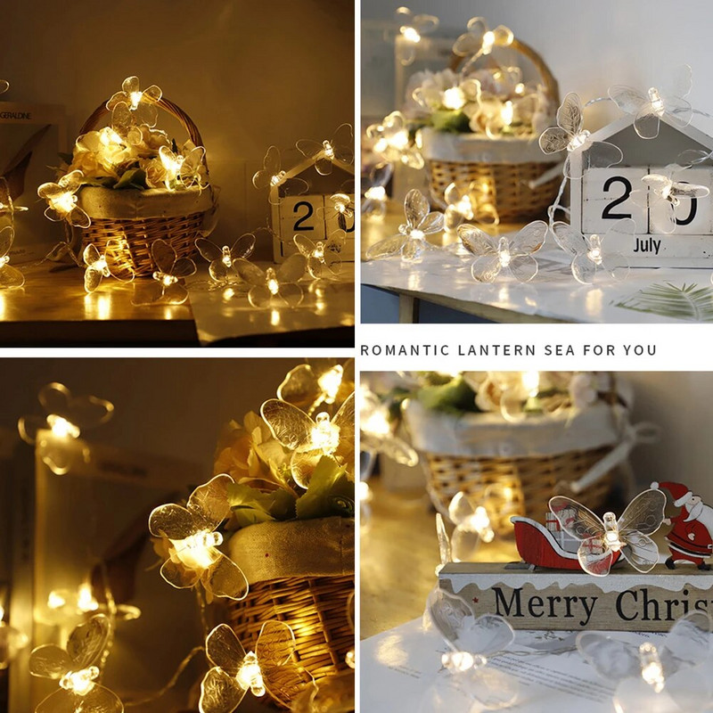 10/20 LED Φωτιστικό πεταλούδας String Led Fairy Light 1,5/3m Battery Holiday Garland For Christmas Wedding Festival Party Decoration