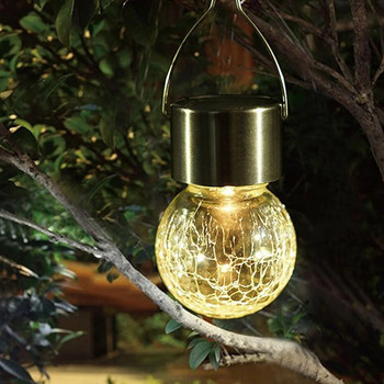 Соларна LED градинска лампа, фенер, стъклена пукната топка, полилей, морава, коледно парти, светлина, външна елхична декорация