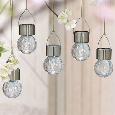 Соларна LED градинска лампа, фенер, стъклена пукната топка, полилей, морава, коледно парти, светлина, външна елхична декорация