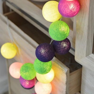 20 LED гирлянди от памучна топка Коледна фея Осветителни струни за ваканция на открито Сватба Коледно парти Декорация на дома