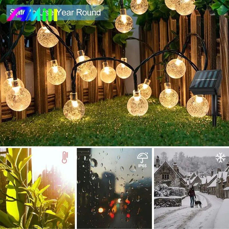 8 Λειτουργίες Ηλιακό Φως Κρυστάλλινη Μπάλα Εξωτερικού Κήπου Κάμπινγκ Ηλιακά Φώτα LED Αδιάβροχο Φωτιστικό Γιρλάντα Διακοσμήσεις Ραμαζάνι