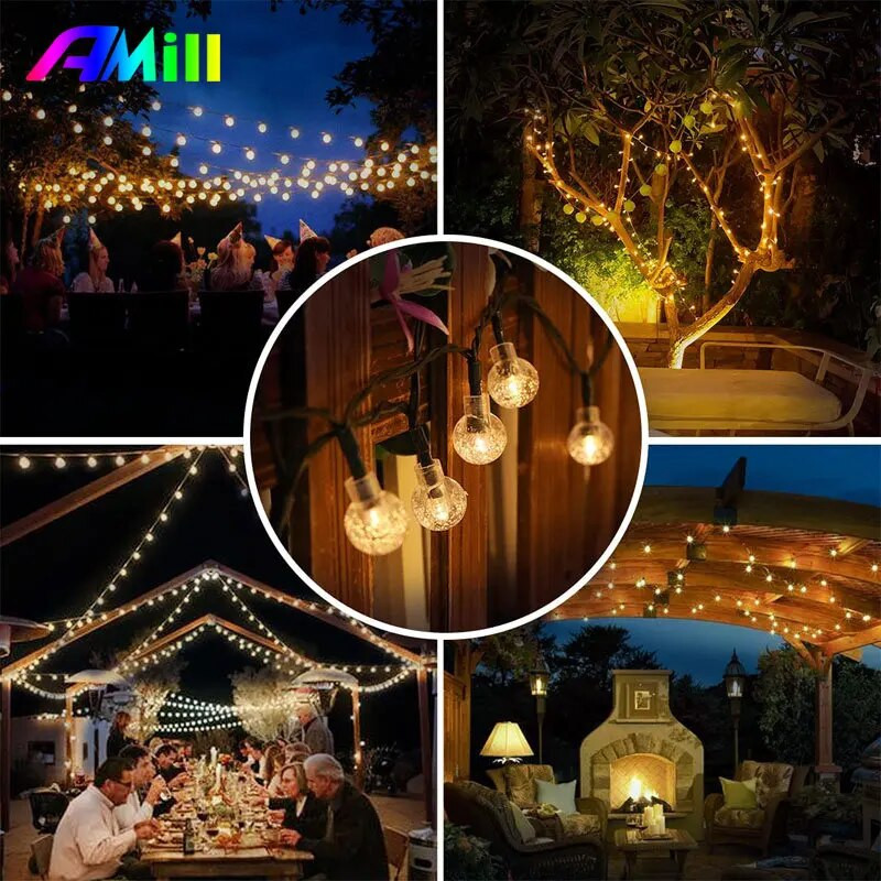 8 Λειτουργίες Ηλιακό Φως Κρυστάλλινη Μπάλα Εξωτερικού Κήπου Κάμπινγκ Ηλιακά Φώτα LED Αδιάβροχο Φωτιστικό Γιρλάντα Διακοσμήσεις Ραμαζάνι