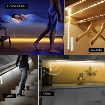 PIR сензор за движение LED светлини за кухня LED осветление под шкаф Нощни стълби Гардероб Нощна охранителна лампа Лампа за захранване на батерии