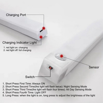 Φωτιστικά LED φόρτισης USB PIR Αισθητήρας κίνησης LED Φωτιστικό ράβδος με δυνατότητα ρύθμισης φωτός Φορητός για εσωτερικό φωτισμό κουζίνας