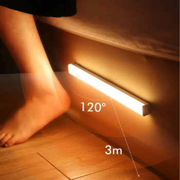 Φωτιστικό κάτω από το ντουλάπι LED νυχτερινό φως με δυνατότητα ρύθμισης επαναφορτιζόμενη ασύρματη λυχνία ντουλαπιού υπνοδωματίου Λαμπτήρας ανιχνευτή ράβδων διάδρομου δωματίου