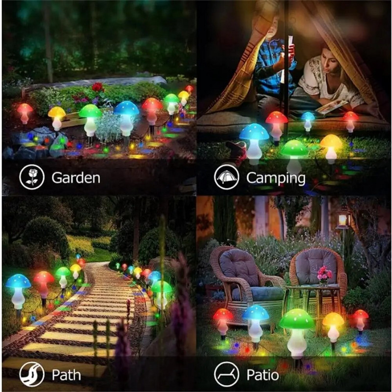 8 Συσκευασία 50 LED Εξωτερικά Ηλιακά Φώτα Μανιταριού με Ηλιακό Πάνελ IP65 Αδιάβροχα Φωτάκια Κήπου για Διακόσμηση Βεράντας Διαδρομής Κήπου