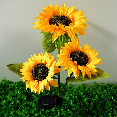 3 Head Solar Lamp Τριαντάφυλλο πικραλίδα Γαρύφαλλο Μπάλα Λουλούδι Φωτιστικό Κήπος Προσομοίωση Λουλούδι Ορτανσία Λουλούδι εξωτερικού χώρου Εδάφους Φωτιστικό γκαζόν Τοπίο