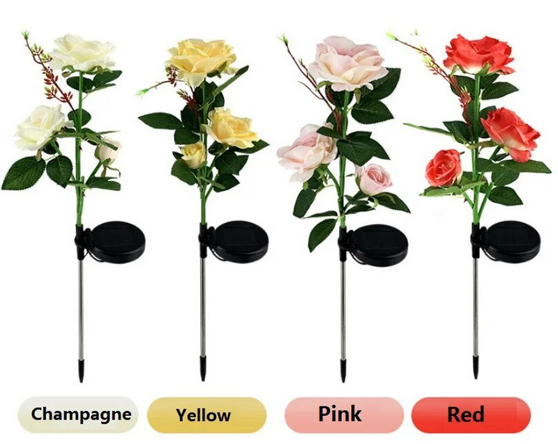 3 Head Solar Lamp Τριαντάφυλλο πικραλίδα Γαρύφαλλο Μπάλα Λουλούδι Φωτιστικό Κήπος Προσομοίωση Λουλούδι Ορτανσία Λουλούδι εξωτερικού χώρου Εδάφους Φωτιστικό γκαζόν Τοπίο