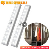 LED podsvetie pod skrinku PIR senzor pohybu lampa napájaná batériou 10 LED diód pre šatník, skriňu, kuchynské LED nočné svetlo