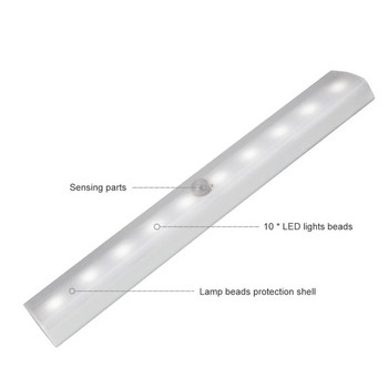 LED осветление под шкаф PIR лампа със сензор за движение Захранвана от батерии 10 светодиода за гардероб Шкаф Кухня Led нощна лампа