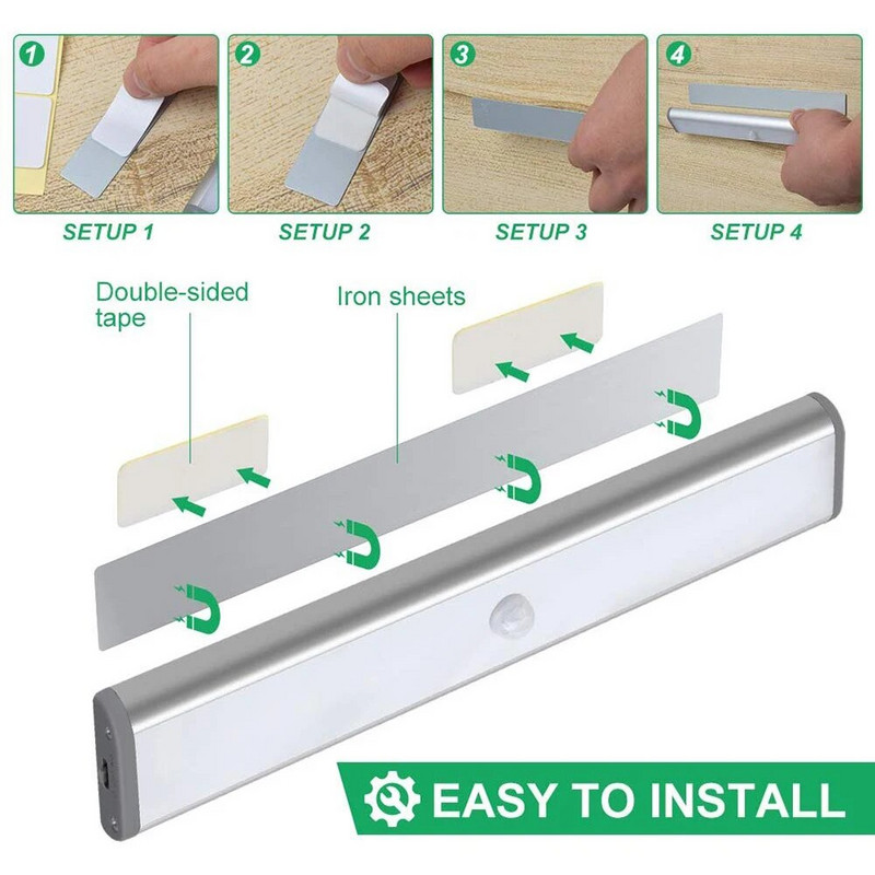 LED podsvetie pod skrinku PIR senzor pohybu lampa napájaná batériou 10 LED diód pre šatník, skriňu, kuchynské LED nočné svetlo